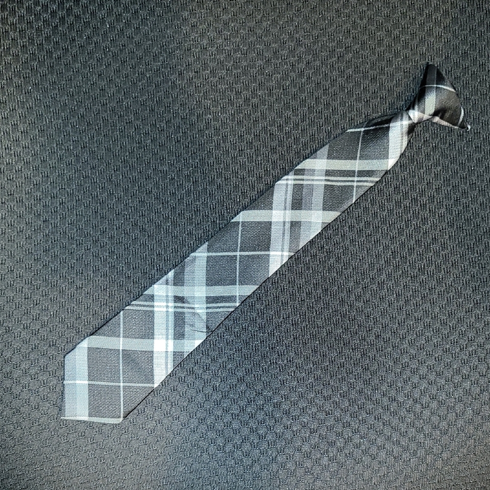 Elegant Black and Gray Plaid Boy's Clip-On Tie